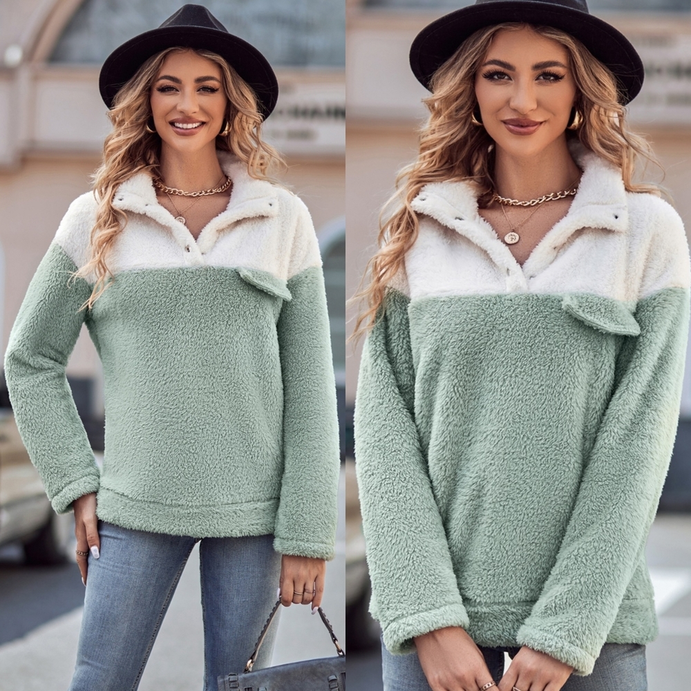 Cozy Teddy Duo Sweatshirt - Green - Picture 1 of 6